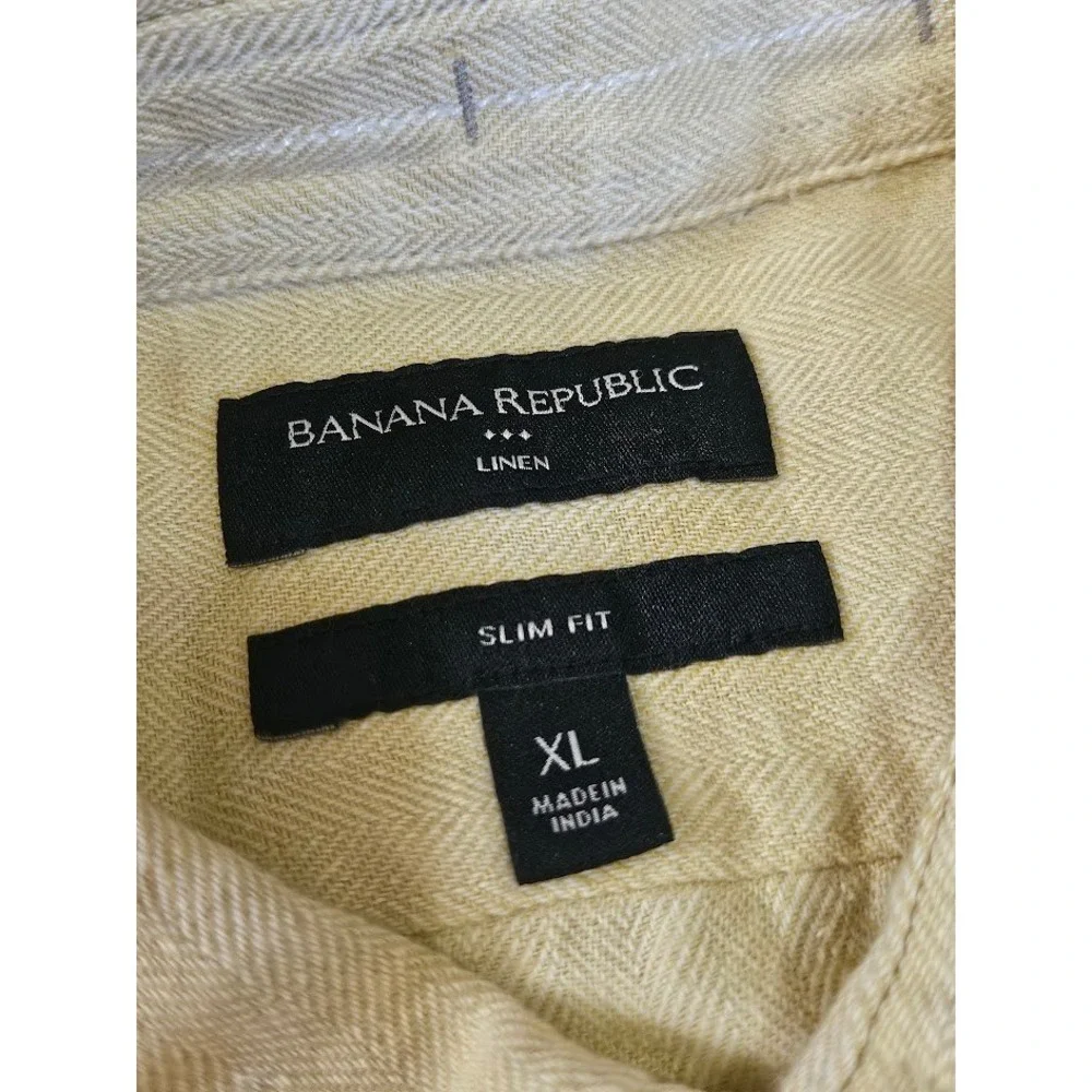 Banana Republic Slim Fit Linen Cotton Shirt Men XL Yellow Short Sleeve Button Up